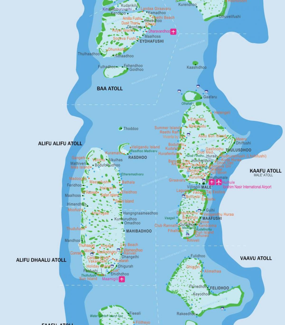 มัลดิฟเกาะบนแผนที่สถานที่