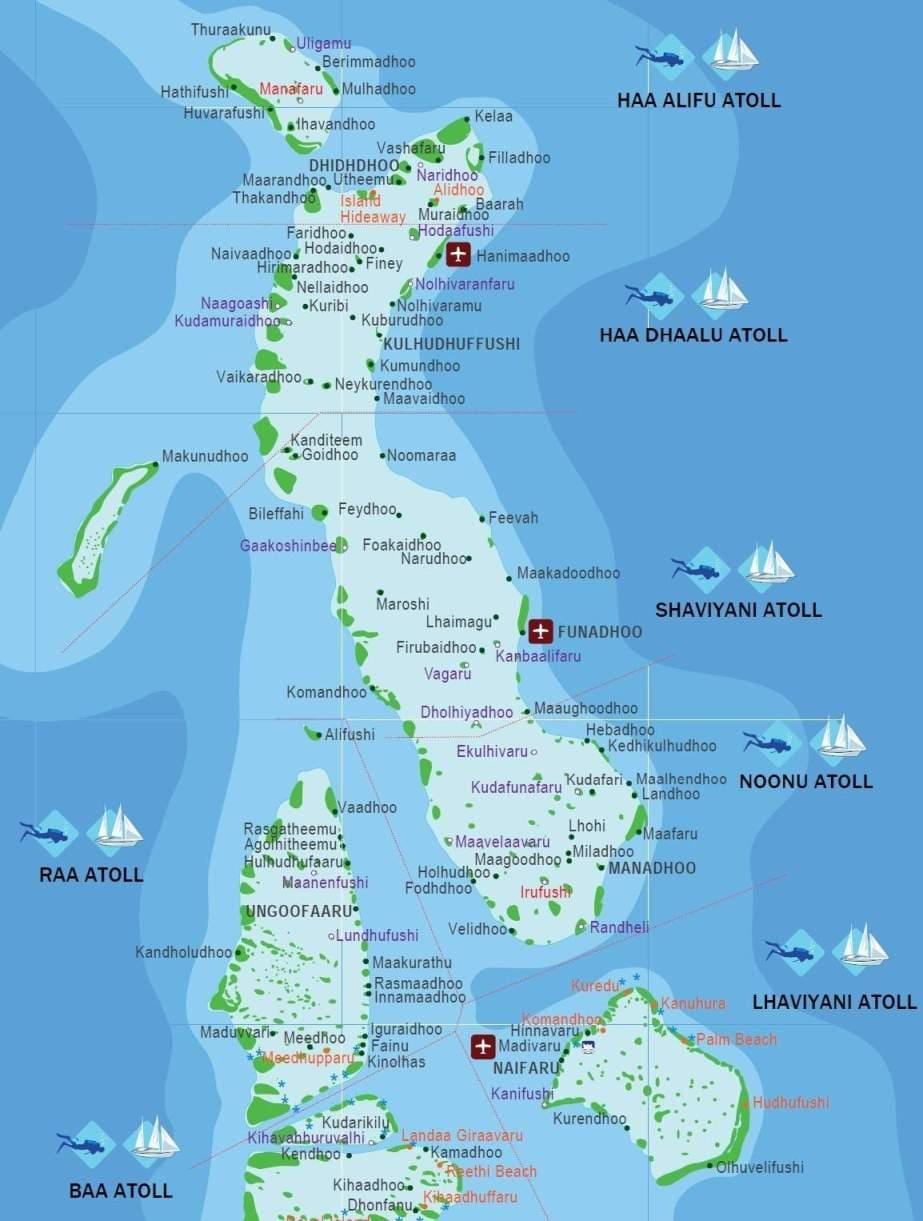 แผนที่ของมัลดิฟ name ชายหาด
