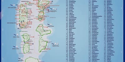 แผนที่ของมัลดีฟส์หมู่เกาะ resorts